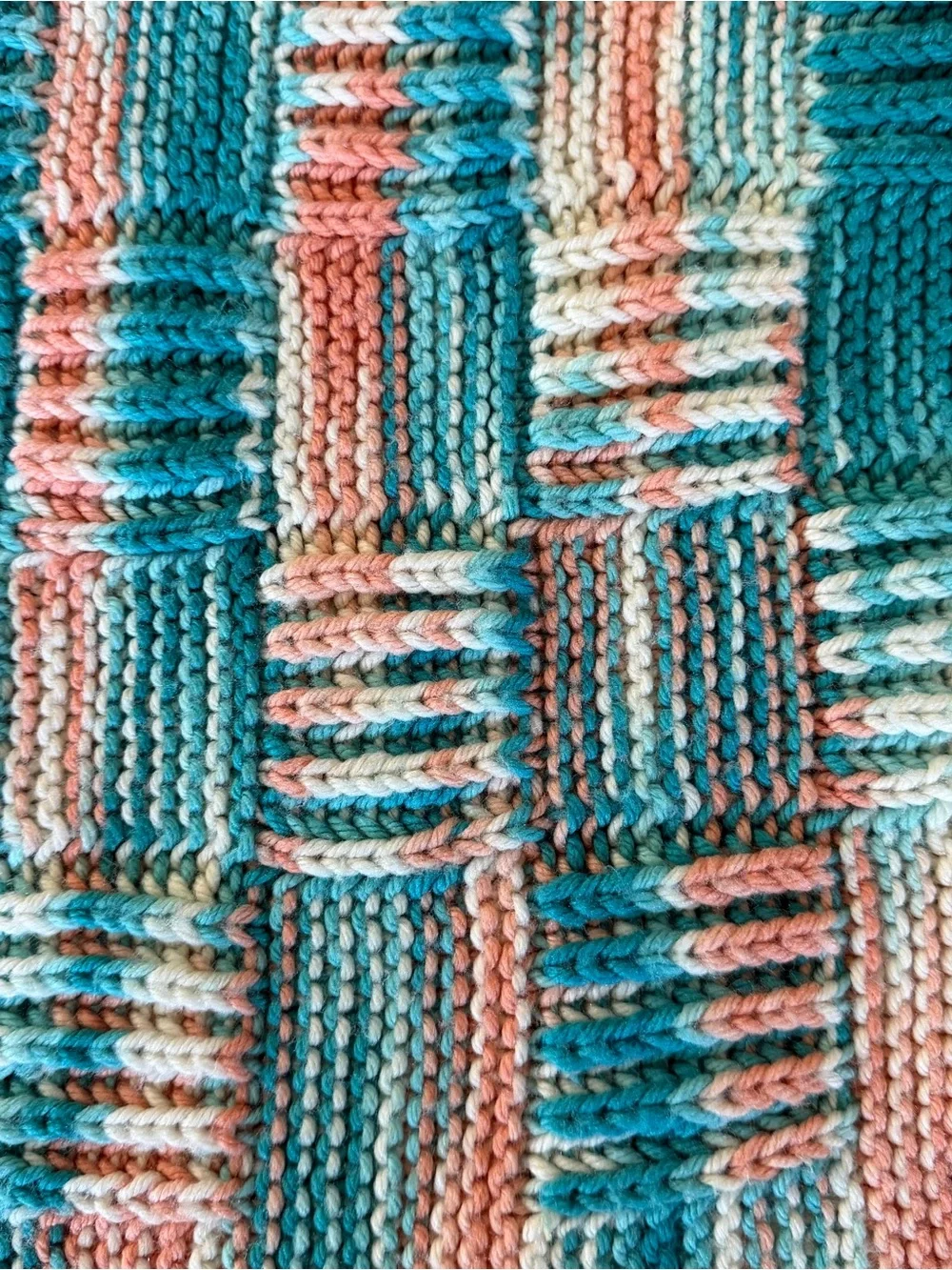 Hand Crafted Knit Throw Blanket Afghan Mid-Century Modern Cozy Boho Cottagecore
